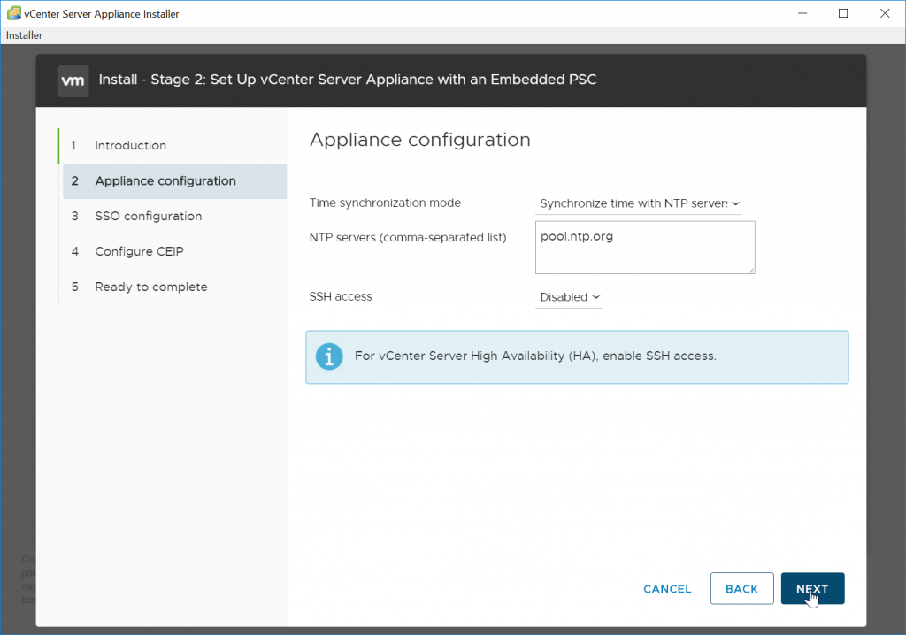 VCSA NTP Configuration