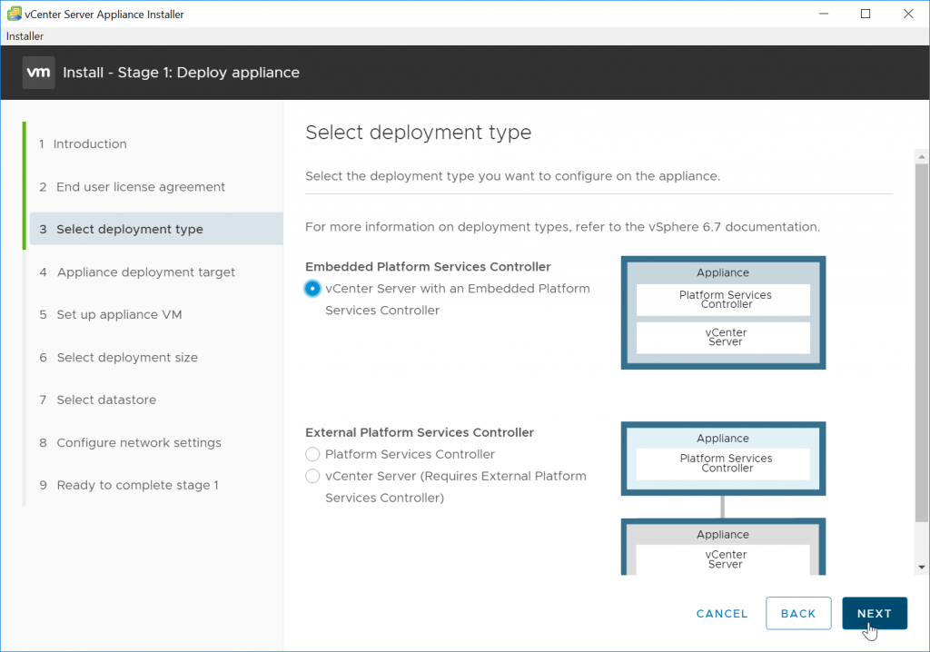 VCSA 6.7 Deployment Type