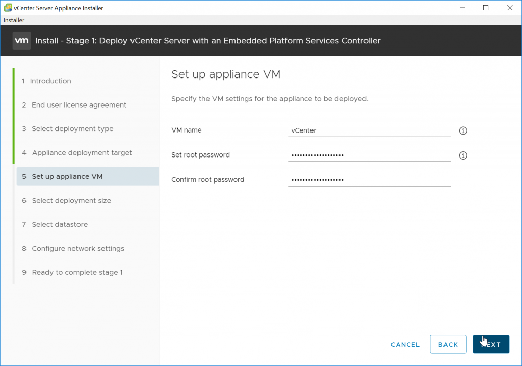 VCSA Setup Appliance